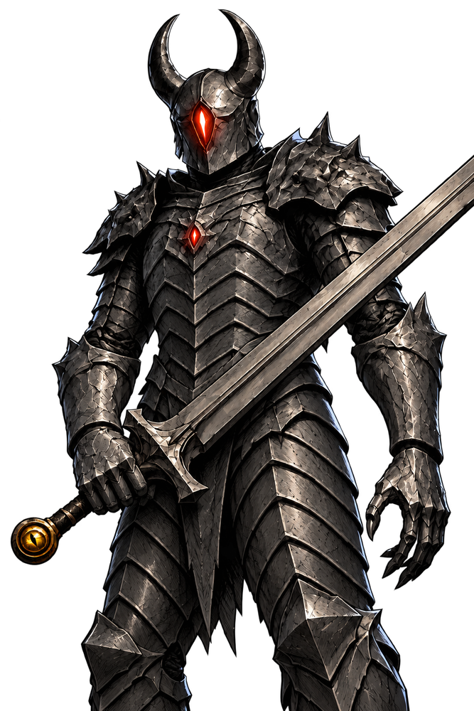 Darconica in horned black armor carrying the Destiny Stalker blade